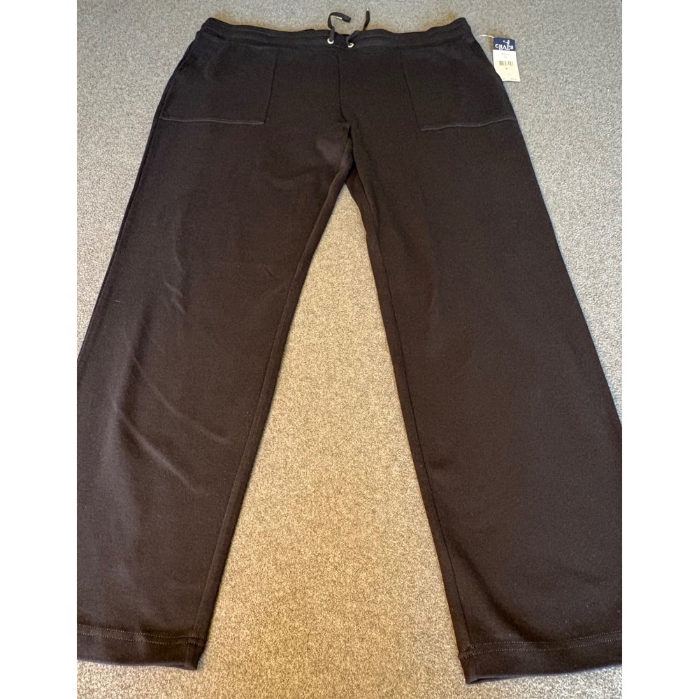 Chaps Womens XL Black Lounge Pants Lot of 2 NWT Wide Leg Drawstring Knit Cotton - Picture 2 of 7